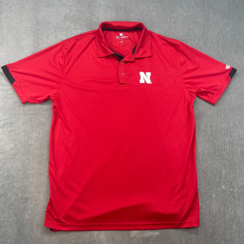 Nebraska Cornhuskers Colosseum Mens XL Red Polo Shirt Short Sleeve NCAA Logo